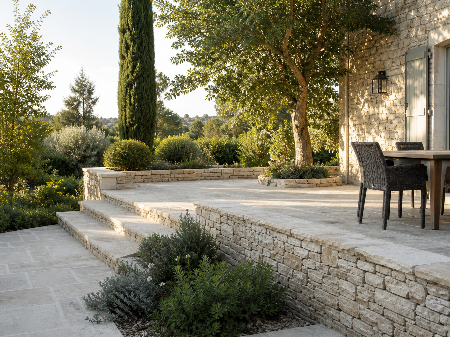 Terrasse et muret en pierre naturelle